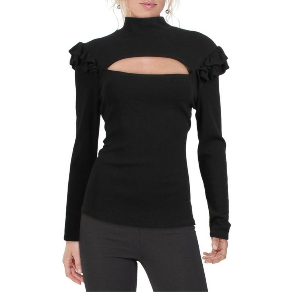 Generation Love Womens Joan Black Ruffled Cut-Out Top Pullover Top Shirt Sz L